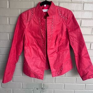 Pamela McCoy Red Suede Leather Jacket Studded Boho Moto Women’s Size XS